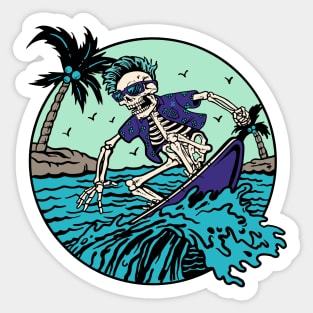 Colorful Skeleton Surfer Riding a Wave Sticker